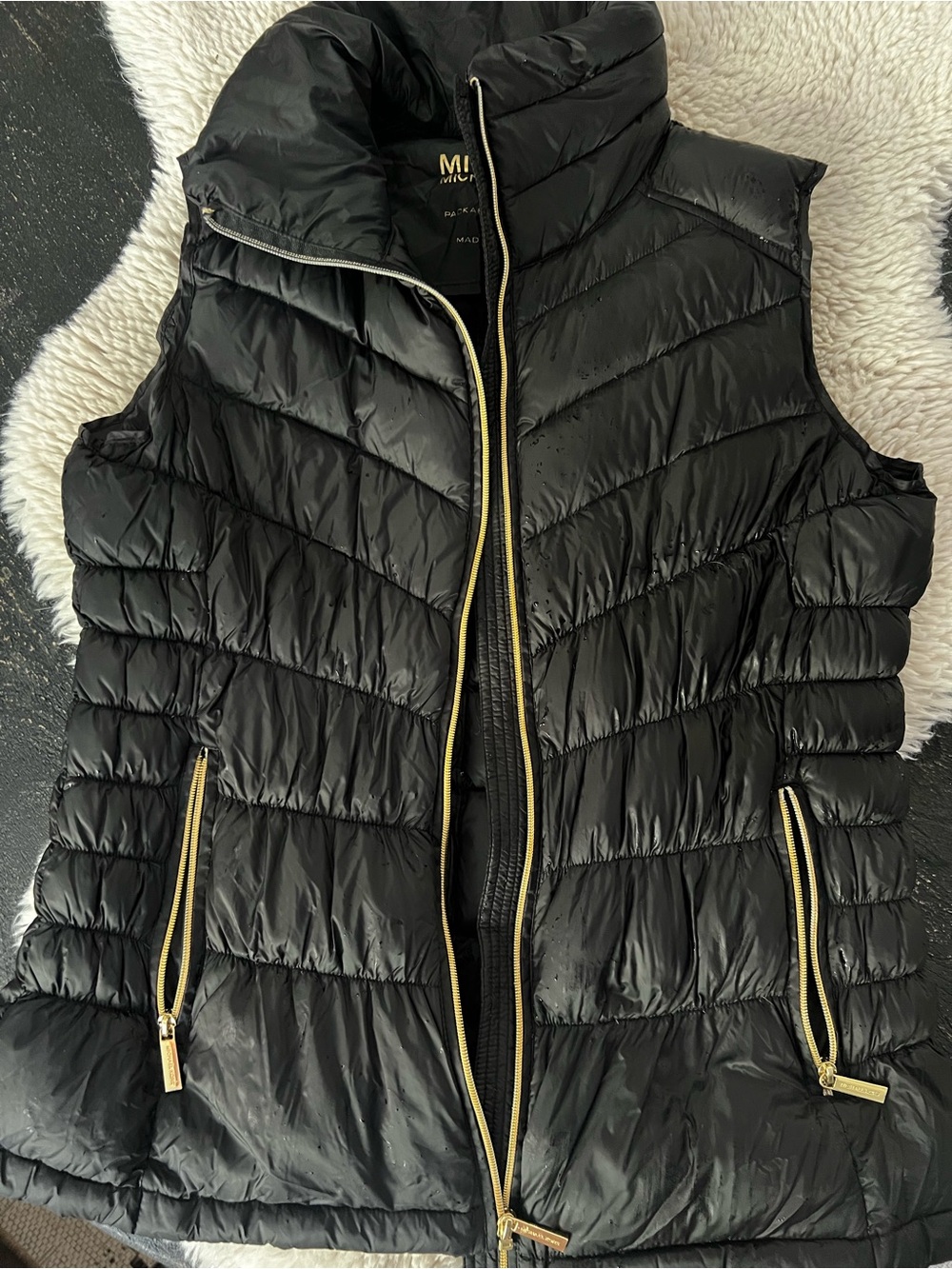 Michael Kors Black Quilted Puffer Vest with Gold Zippers